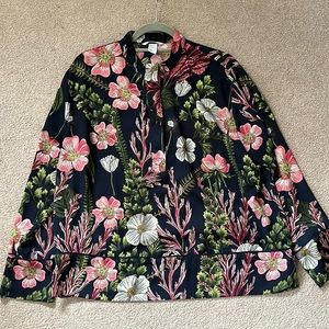 H&M navy blue floral button up long sleeve shirt-14